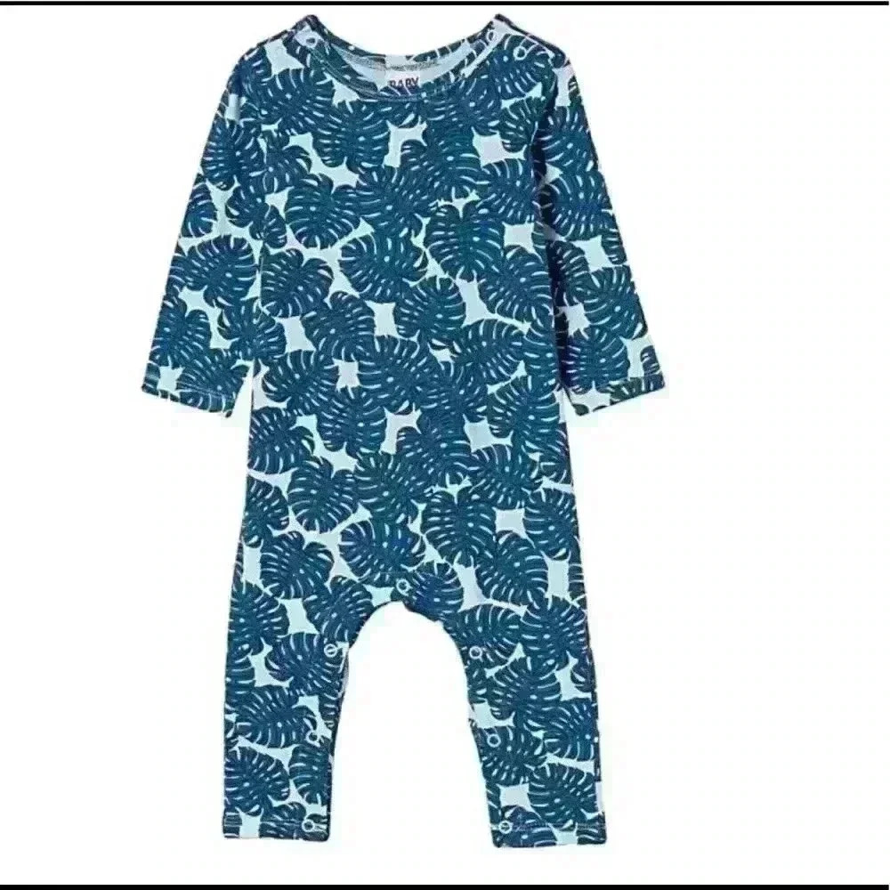 Cotton On Frosty Blue Tropical Leaf Romper 3/9 Months NWT